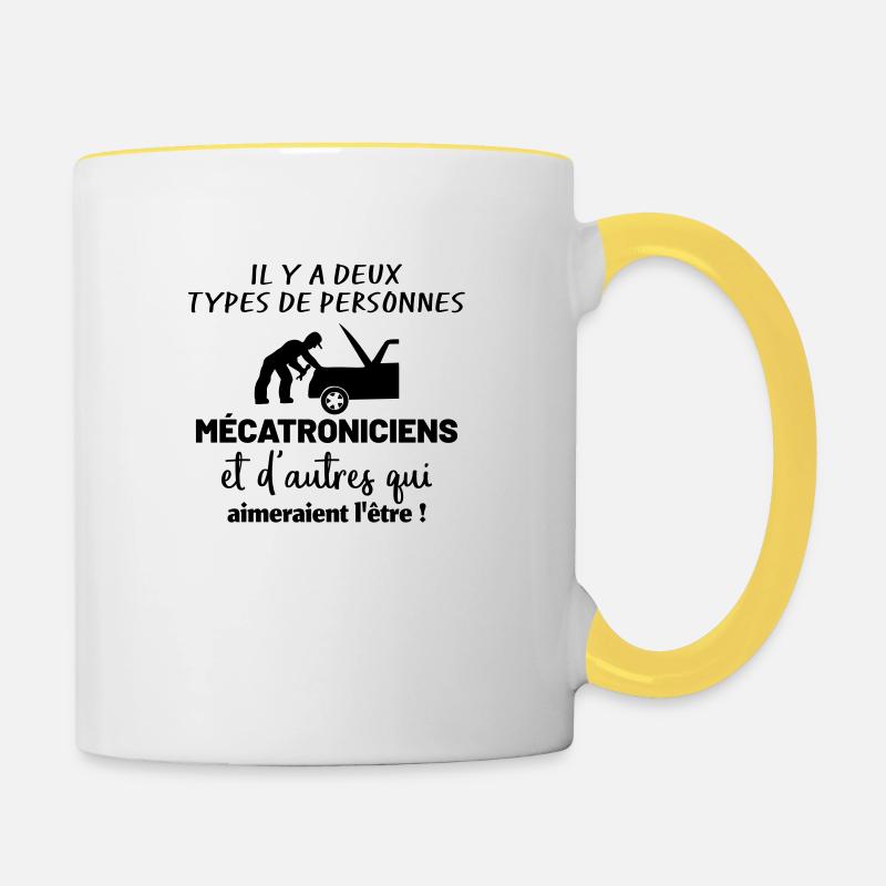 Il y a deux types de personnes : Mécatronicien - Mug contrasté - blanc/jaune
