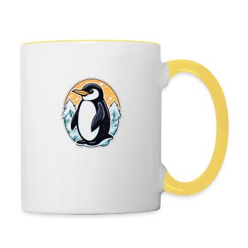 Pinguin Weihnachten Illustration - Tasse zweifarbig - Weiß/Gelb - Rechts