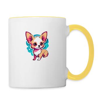 Chihuahua Dog Drawing - Contrasting Mug - white/yellow - Right