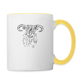 Einen harten Stierkopf zeichnen - Tasse zweifarbig - Weiß/Gelb - Rechts
