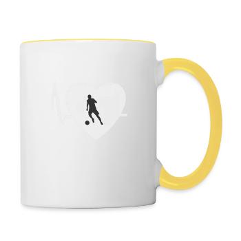 Herzschlag Fussball Liebe - Tasse zweifarbig - Weiß/Gelb - Rechts