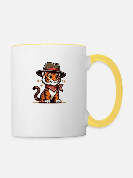 Tigerjunge mit Hut - Tasse zweifarbig - Weiß/Gelb