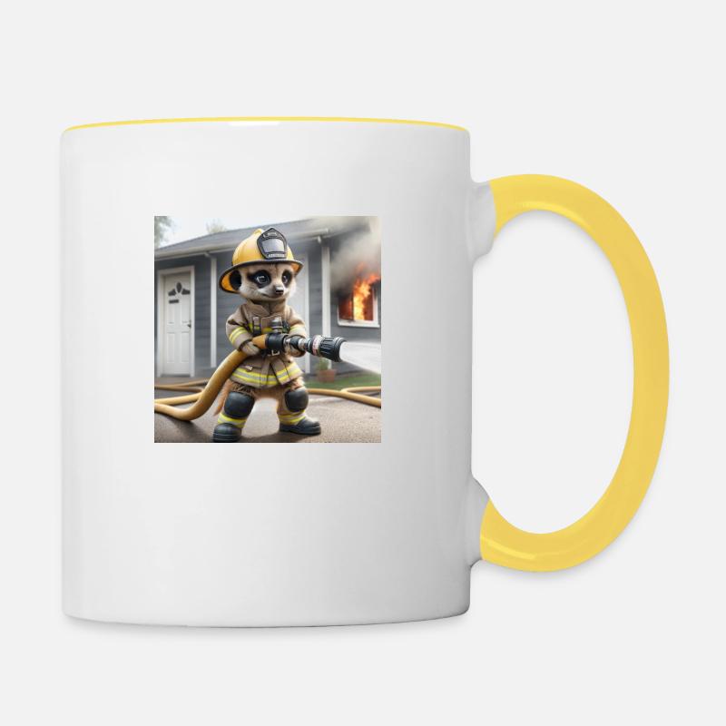 Erdmännchen als Firefighter - No. 2 - Tasse zweifarbig - Weiß/Gelb