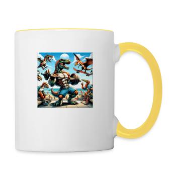 Bodybuilding T-Rex | Extremsport Dinos - Tasse zweifarbig - Weiß/Gelb - Rechts