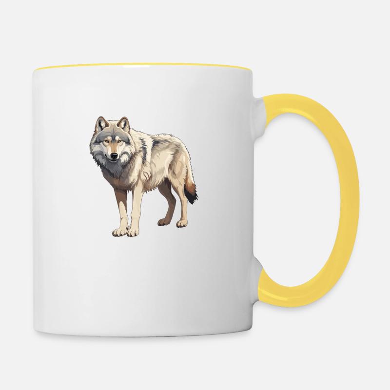 Wolf - Großes Wolf Motiv - Tasse zweifarbig - Weiß/Gelb