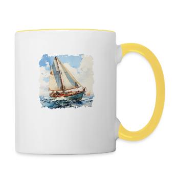 A sailing yacht is a pleasure boat - Contrasting Mug - white/yellow - Right