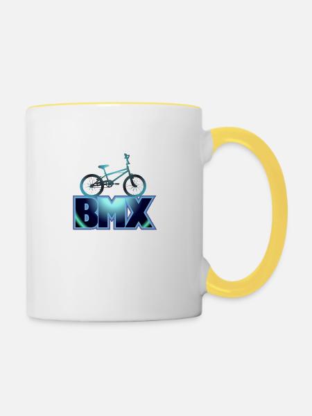 BMX Rad blau - Tasse zweifarbig - Weiß/Gelb