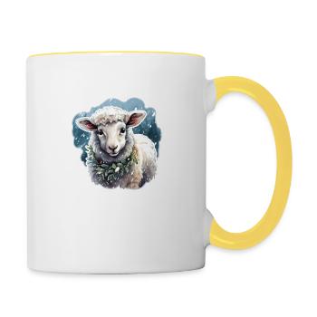 Lämmchen im Schnee - Tasse zweifarbig - Weiß/Gelb - Rechts