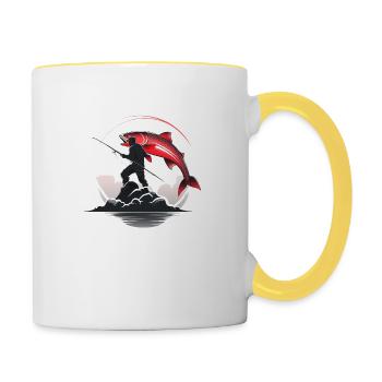 Angeln Fischer Logo - Tasse zweifarbig - Weiß/Gelb - Rechts