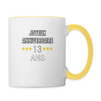Joyeux Anniversaire 13 Ans - Mug contrasté - blanc/jaune - Droite