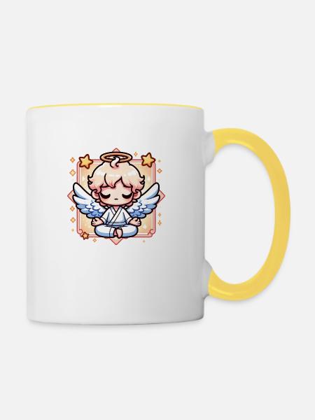 Engel meditieren - Tasse zweifarbig - Weiß/Gelb