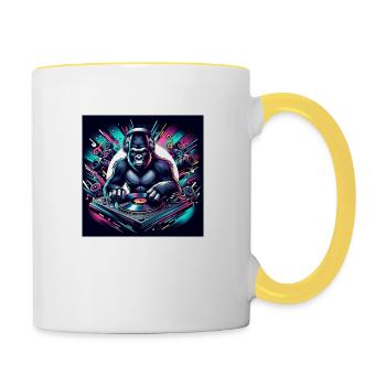 Gorillas als DJ mit Plattentellern - Tasse zweifarbig - Weiß/Gelb - Rechts