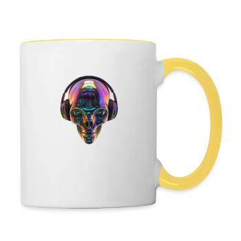 Chromatischer Alien-Kopf mit Kopfhörern - Tasse zweifarbig - Weiß/Gelb - Rechts