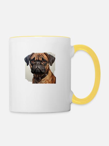 Mops Porträt - Tasse zweifarbig - Weiß/Gelb