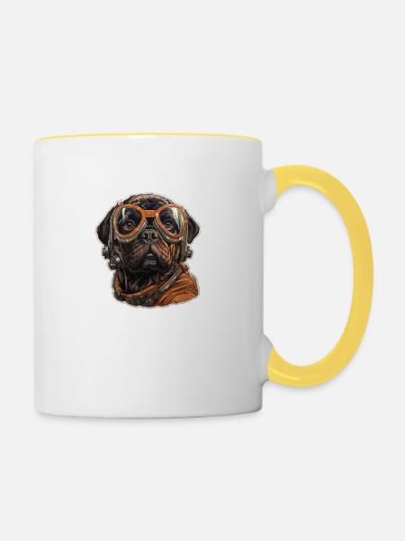 Mops Pilot - Tasse zweifarbig - Weiß/Gelb