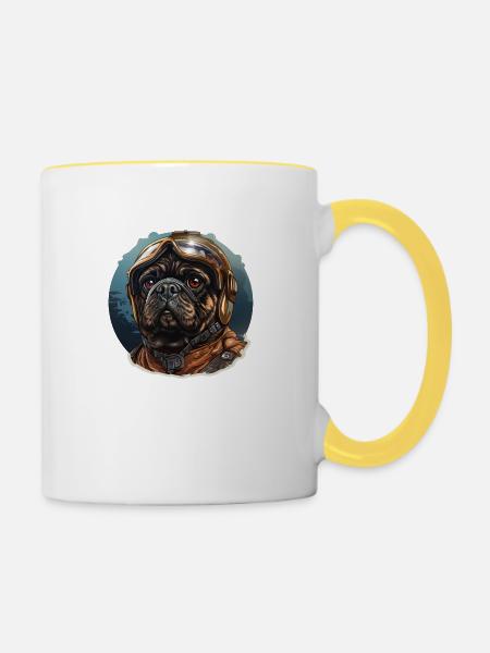 Mops Pilot - Tasse zweifarbig - Weiß/Gelb