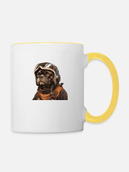 Mops Pilot - Tasse zweifarbig - Weiß/Gelb