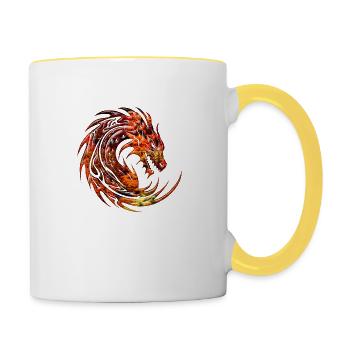 Fantasy Drache Anime Drachenkopf Mythisches Reptil - Tasse zweifarbig - Weiß/Gelb - Rechts