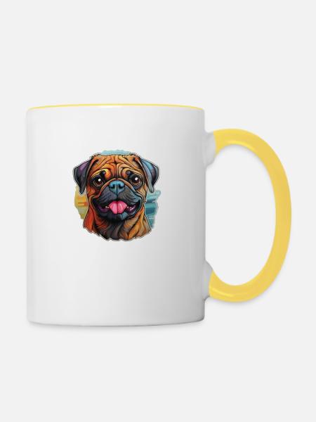 Mops - Tasse zweifarbig - Weiß/Gelb