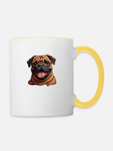 Mops Porträt - Tasse zweifarbig - Weiß/Gelb