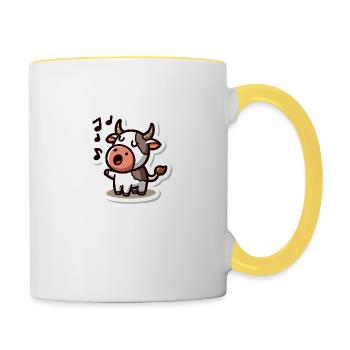 Niedliche singende Kuh Illustration - Tasse zweifarbig - Weiß/Gelb - Rechts