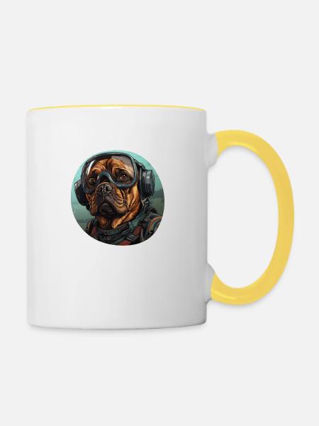 Mops Pilot - Tasse zweifarbig - Weiß/Gelb