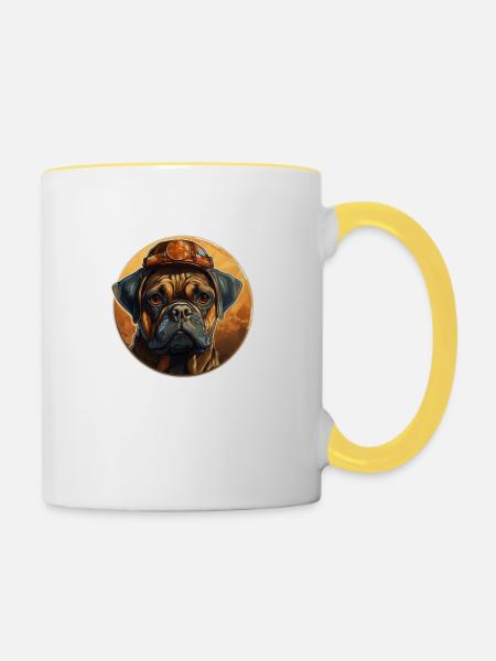 Mops als Baumeister - Tasse zweifarbig - Weiß/Gelb