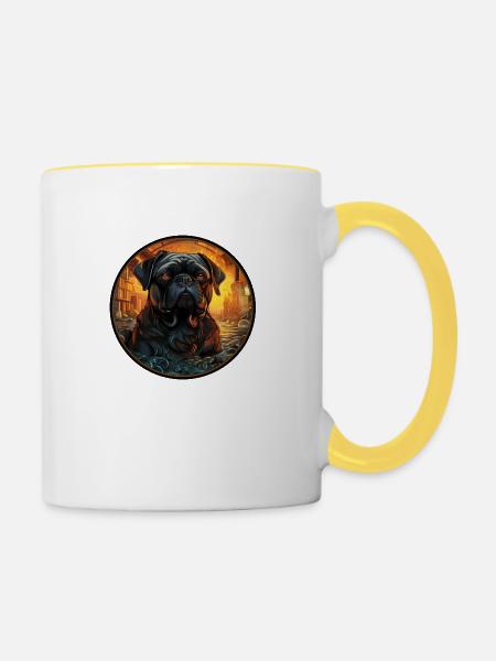 Schwarzer Mops - Tasse zweifarbig - Weiß/Gelb