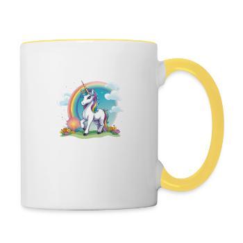 Cheerful Kids Unicorn Rainbow Logo - Contrasting Mug - white/yellow - Right