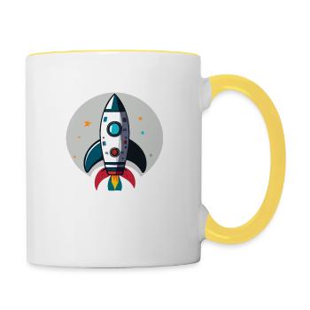 Illustration einer Rakete - Tasse zweifarbig - Weiß/Gelb - Rechts