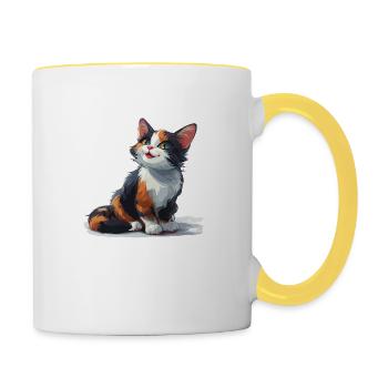 Niedliches Katzenbaby - Tasse zweifarbig - Weiß/Gelb - Rechts