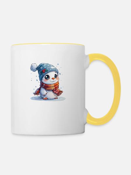 Schneemann für Kinder - Tasse zweifarbig - Weiß/Gelb