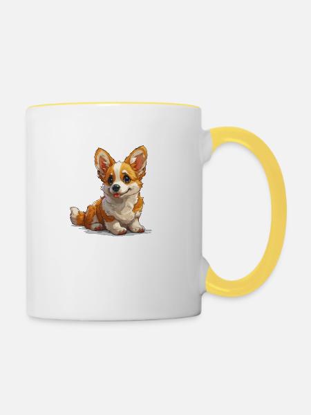 Niedlicher kleiner Hund - Tasse zweifarbig - Weiß/Gelb