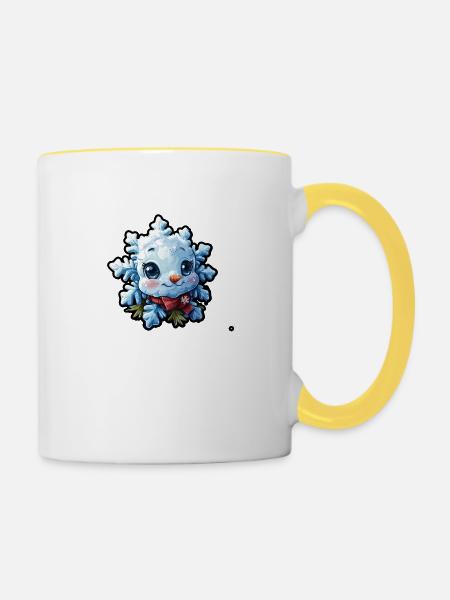 Schneeflocke für Kinder - Tasse zweifarbig - Weiß/Gelb