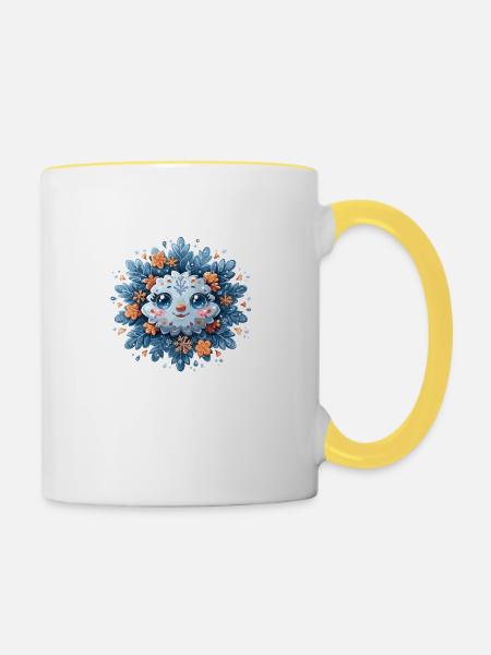 Schneeflocke für Kinder - Tasse zweifarbig - Weiß/Gelb
