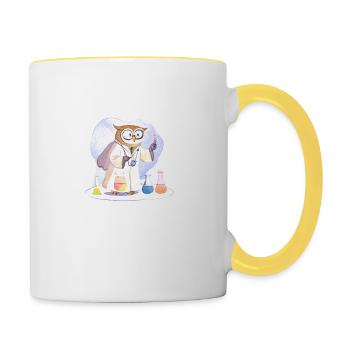 Kluger Eulen-Wissenschaftler: Experimente in Weish - Tasse zweifarbig - Weiß/Gelb - Rechts