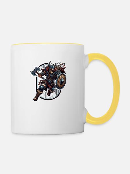 Der Axtwikinger - Tasse zweifarbig - Weiß/Gelb
