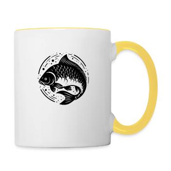 Karpfen kreativ schwarz-weiß - Tasse zweifarbig - Weiß/Gelb - Rechts