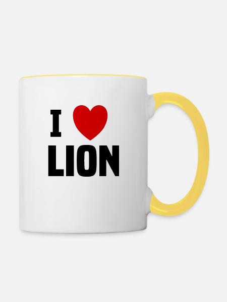 Ich liebe Löwen - Tasse zweifarbig - Weiß/Gelb