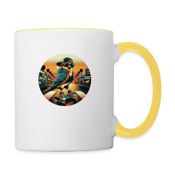 cool skating Bird - Tasse zweifarbig - Weiß/Gelb - Rechts