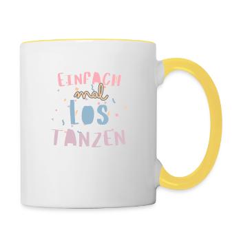 Einfach mal lostanzen Motivationsspruch zum Tanzen - Tasse zweifarbig - Weiß/Gelb - Rechts