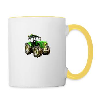 Moderner Traktor Trecker - Tasse zweifarbig - Weiß/Gelb - Rechts
