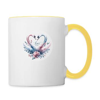 Cygne : L'amour tendre - Mug contrasté - blanc/jaune - Droite