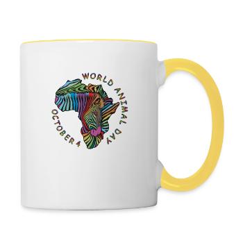 World Animal Day zebra background - Contrasting Mug - white/yellow - Right