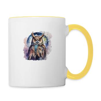 Hibou animal de pouvoir chamanique, intuition, sagesse - Mug contrasté - blanc/jaune - Droite