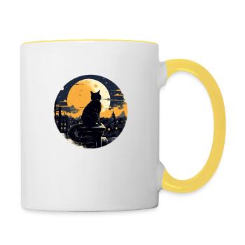 Midnight cat - Contrasting Mug - white/yellow - Right