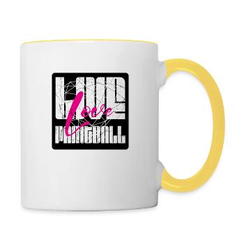 Live Love Paintball, whireframe coeur avec bg - Mug contrasté - blanc/jaune - Droite