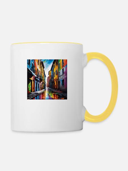 Fantastische Straßen - Tasse zweifarbig - Weiß/Gelb