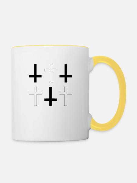 6 Kreuze - Tasse zweifarbig - Weiß/Gelb