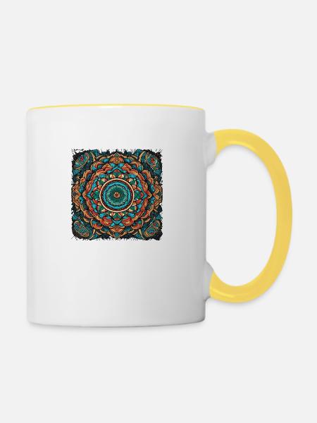 Bunter street Art Mandala - Tasse zweifarbig - Weiß/Gelb